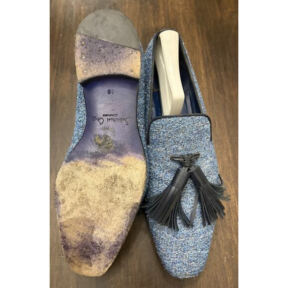 Sebastian Cruz Couture Blue Slip Tweed Loafers Tassle 40 Size 7.5 $1495 main image 4
